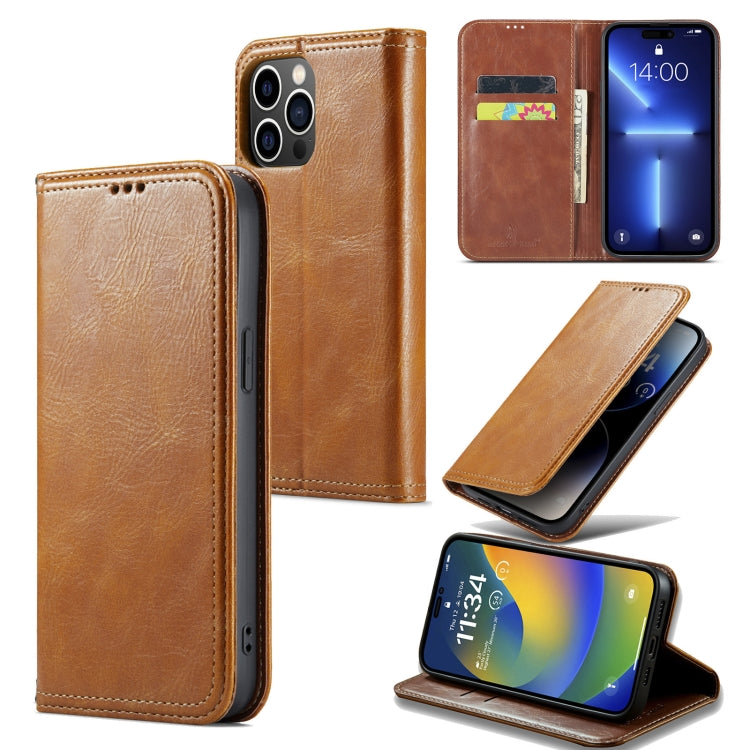 For iPhone 14 FIERRE SHANN Vintage Bark Texture Wallet Leather Phone Case(Khaki) - HoMEdemic™ 