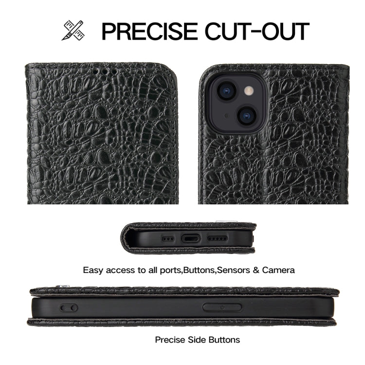 For iPhone 14 Fierre Shann Crocodile Texture Magnetic Genuine Leather Phone Case(Black) - HoMEdemic™ 