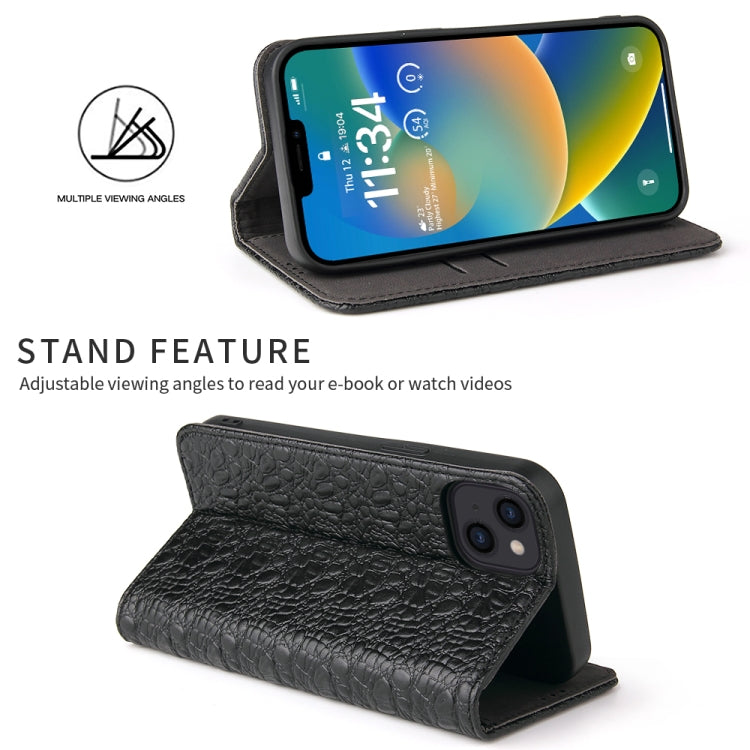 For iPhone 14 Fierre Shann Crocodile Texture Magnetic Genuine Leather Phone Case(Black) - HoMEdemic™ 
