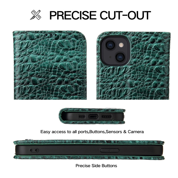 For iPhone 14 Fierre Shann Crocodile Texture Magnetic Genuine Leather Phone Case(Green) - HoMEdemic™ 