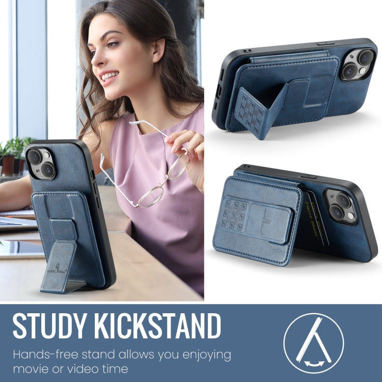 For iPhone 14 Fierre Shann Oil Wax Cow Leather Card Holder Back Phone Case(Blue) - HoMEdemic™ 