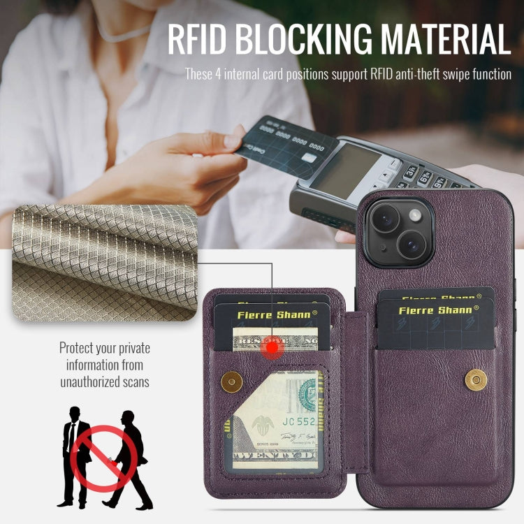 For iPhone 14 Fierre Shann Oil Wax Cow Leather Card Holder Back Phone Case(Purple) - HoMEdemic™ 