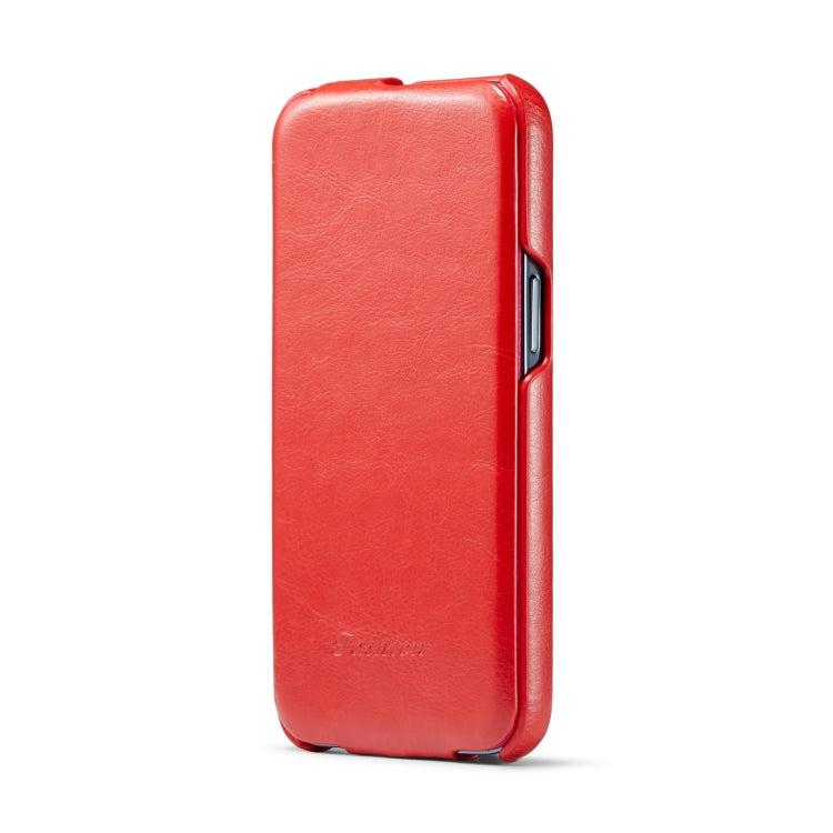 For iPhone 14 Fierre Shann Oil Wax Texture Vertical Flip PU Phone Case (Red) - HoMEdemic™