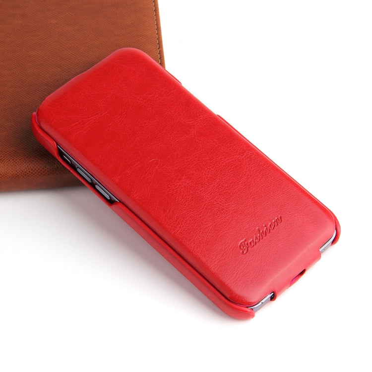 For iPhone 14 Fierre Shann Oil Wax Texture Vertical Flip PU Phone Case (Red) - HoMEdemic™