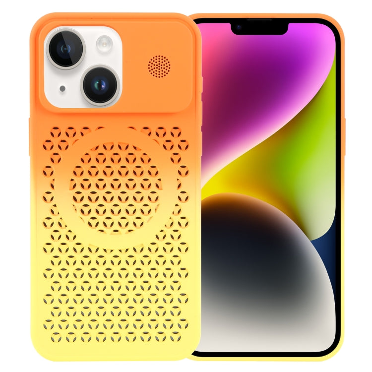 For iPhone 14 Gradient Color Honeycomb Aromatherapy MagSafe Phone Case(Orange Yellow) - HoMEdemic™ 