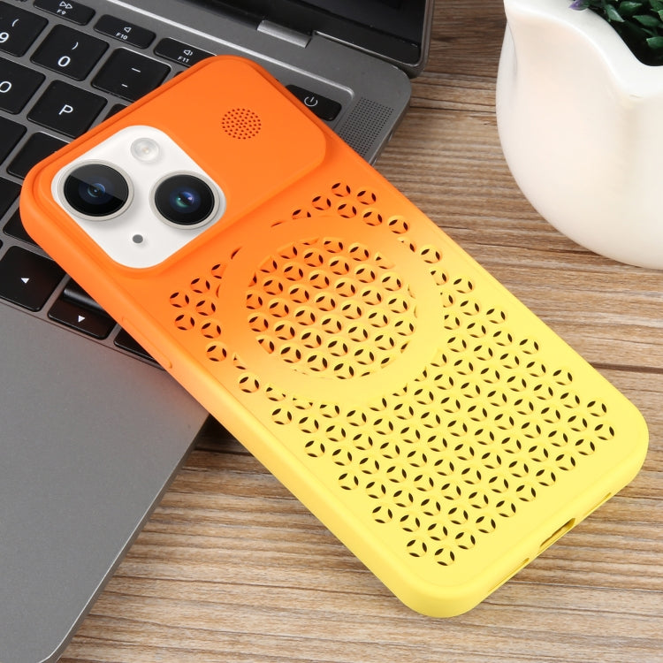 For iPhone 14 Gradient Color Honeycomb Aromatherapy MagSafe Phone Case(Orange Yellow) - HoMEdemic™ 