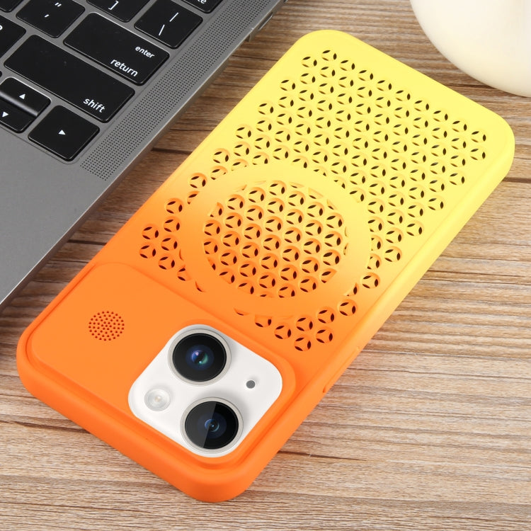 For iPhone 14 Gradient Color Honeycomb Aromatherapy MagSafe Phone Case(Orange Yellow) - HoMEdemic™ 