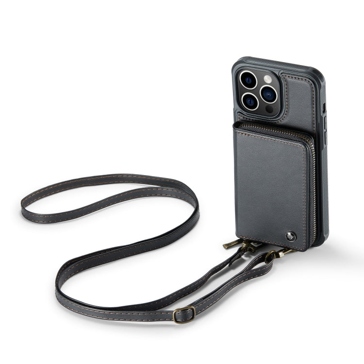 For iPhone 14 JEEHOOD C22 Series Zipper Wallet Phone Case with Long and Short Lanyard(Black) - HoMEdemic™ 