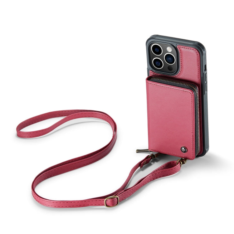 For iPhone 14 JEEHOOD C22 Series Zipper Wallet Phone Case with Long and Short Lanyard(Red) - HoMEdemic™ 