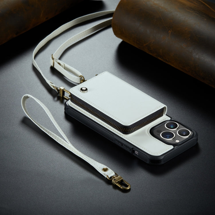 For iPhone 14 JEEHOOD C22 Series Zipper Wallet Phone Case with Long and Short Lanyard(White) - HoMEdemic™ 