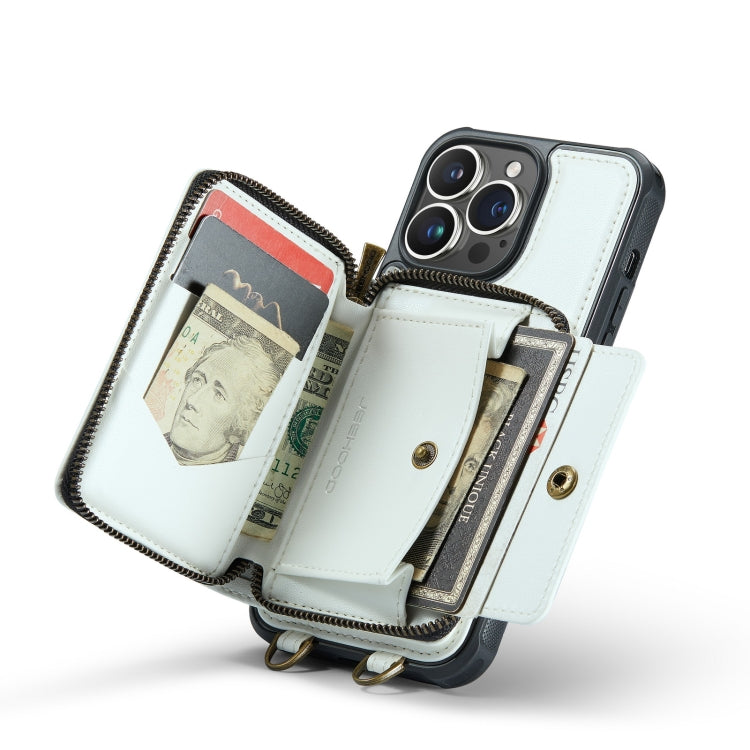For iPhone 14 JEEHOOD C22 Series Zipper Wallet Phone Case with Long and Short Lanyard(White) - HoMEdemic™ 