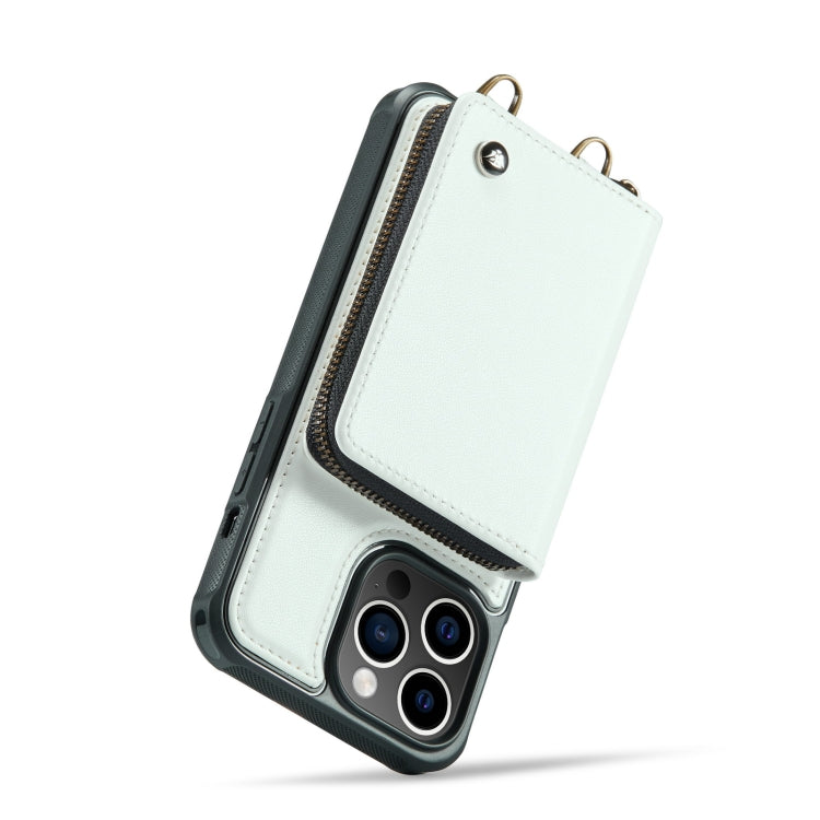 For iPhone 14 JEEHOOD C22 Series Zipper Wallet Phone Case with Long and Short Lanyard(White) - HoMEdemic™ 