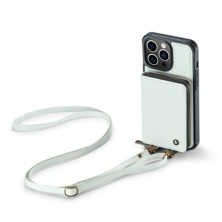 For iPhone 14 JEEHOOD C22 Series Zipper Wallet Phone Case with Long and Short Lanyard(White) - HoMEdemic™ 