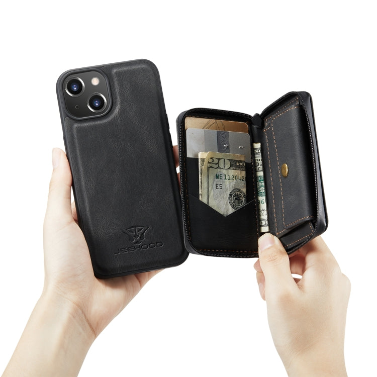 For iPhone 14 JEEHOOD Magnetic Zipper Wallet Leather Phone Case (Black) - HoMEdemic™ 