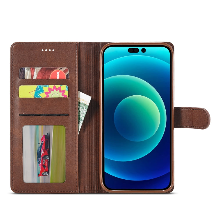 For iPhone 14 LC.IMEEKE Calf Texture Horizontal Flip Leather Case (Brown) - HoMEdemic™ 