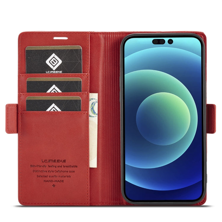 For iPhone 14 LC.IMEEKE Magnetic Buckle Leather Phone Case (Red) - HoMEdemic™ 