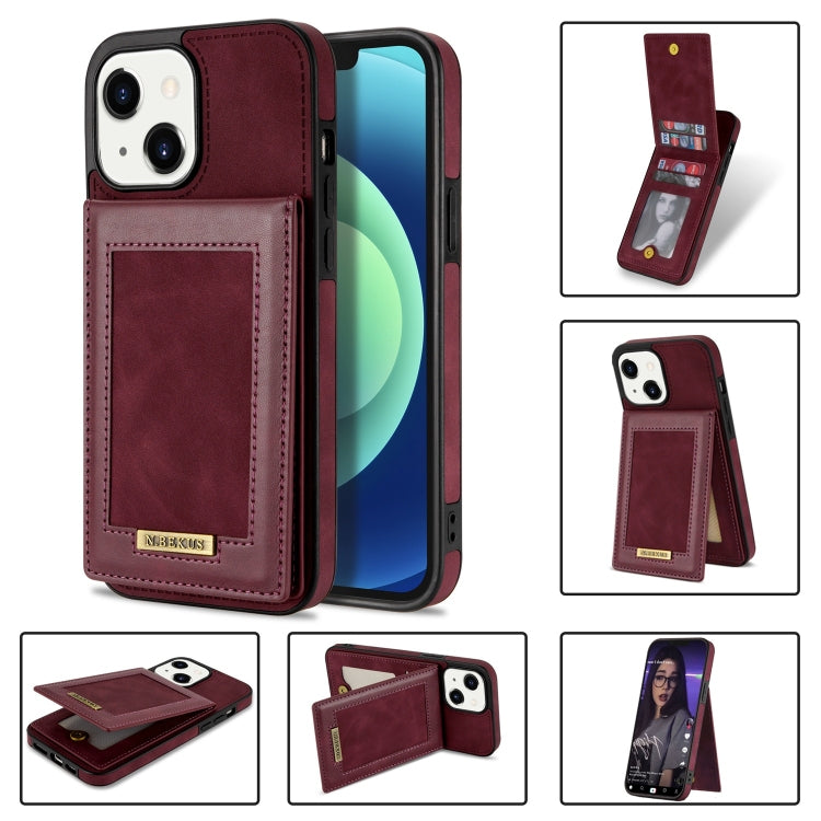 For iPhone 14 N.BEKUS Vertical Flip Card Slot RFID Phone Case (Wine Red) - HoMEdemic™ 