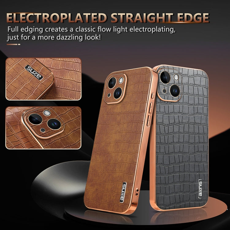 For iPhone 14 Plus AZNS Electroplated Frame Crocodile Texture Full Coverage Phone Case(Black) - HoMEdemic™ 