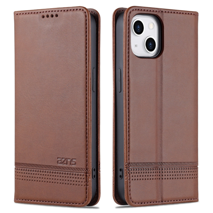 For iPhone 14 Plus AZNS Magnetic Calf Texture Flip Leather Phone Case (Dark Brown) - HoMEdemic™ 