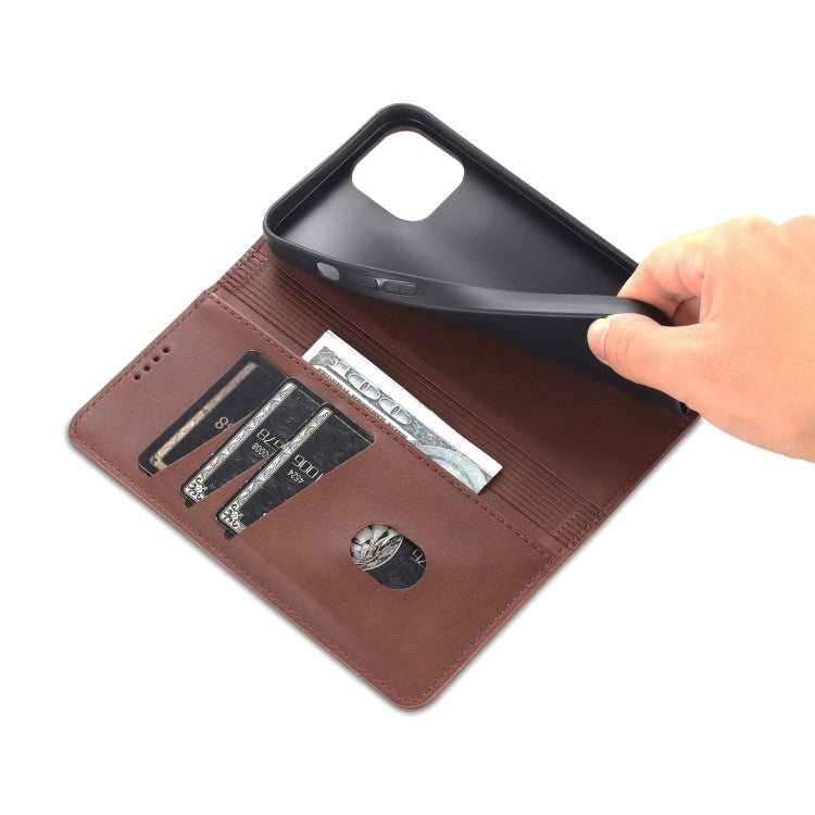 For iPhone 14 Plus AZNS Magnetic Calf Texture Flip Leather Phone Case (Dark Brown) - HoMEdemic™ 