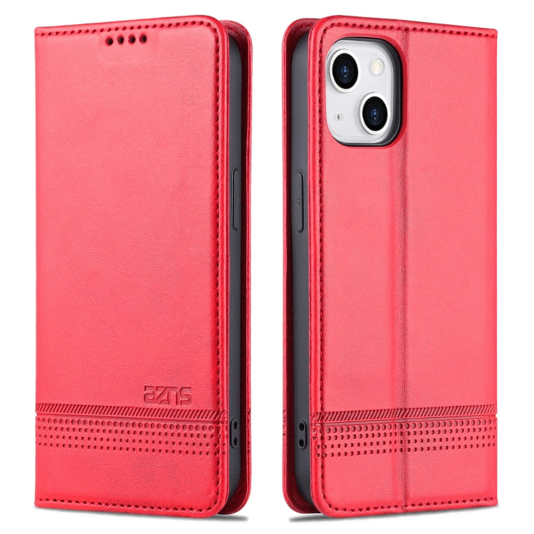 For iPhone 14 Plus AZNS Magnetic Calf Texture Flip Leather Phone Case (Red) - HoMEdemic™ 