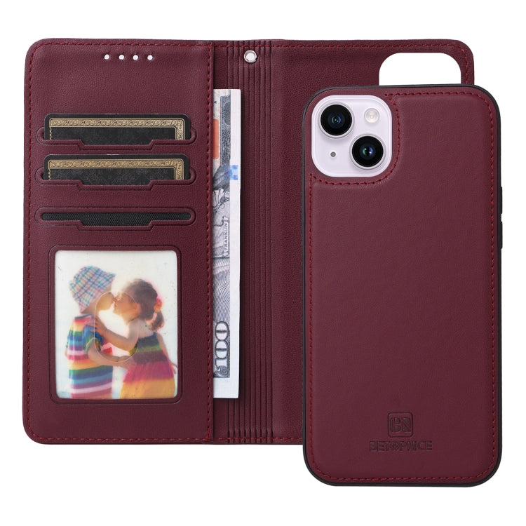 For iPhone 14 Plus BETOPNICE BN-005 2 in 1 Detachable Imitate Genuine Leather Phone Case(Wine Red) - HoMEdemic™ 