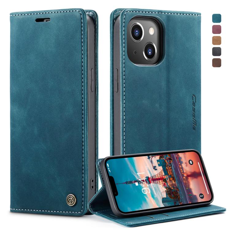 For iPhone 14 Plus CaseMe-013 Multifunctional Retro Frosted Leather Phone Case (Blue) - HoMEdemic™ 
