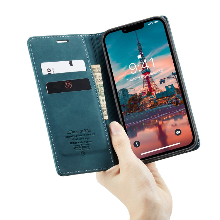 For iPhone 14 Plus CaseMe-013 Multifunctional Retro Frosted Leather Phone Case (Blue) - HoMEdemic™ 