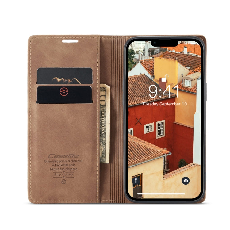 For iPhone 14 Plus CaseMe-013 Multifunctional Retro Frosted Leather Phone Case (Brown) - HoMEdemic™ 