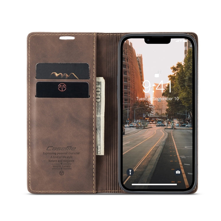 For iPhone 14 Plus CaseMe-013 Multifunctional Retro Frosted Leather Phone Case (Coffee) - HoMEdemic™ 