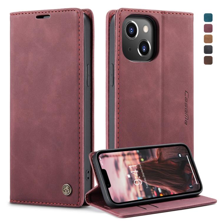 For iPhone 14 Plus CaseMe-013 Multifunctional Retro Frosted Leather Phone Case (Wine Red) - HoMEdemic™ 