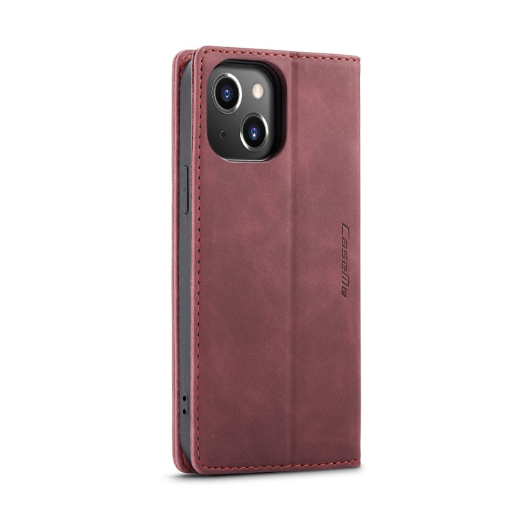 For iPhone 14 Plus CaseMe-013 Multifunctional Retro Frosted Leather Phone Case (Wine Red) - HoMEdemic™ 