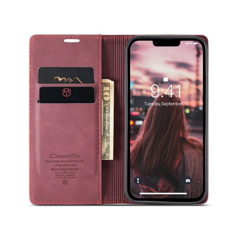 For iPhone 14 Plus CaseMe-013 Multifunctional Retro Frosted Leather Phone Case (Wine Red) - HoMEdemic™ 