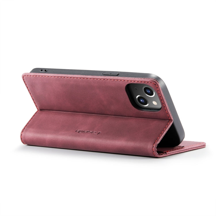 For iPhone 14 Plus CaseMe-013 Multifunctional Retro Frosted Leather Phone Case (Wine Red) - HoMEdemic™ 