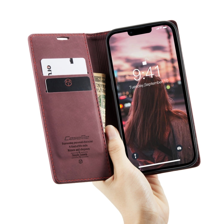 For iPhone 14 Plus CaseMe-013 Multifunctional Retro Frosted Leather Phone Case (Wine Red) - HoMEdemic™ 