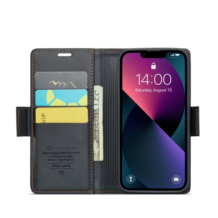 For iPhone 14 Plus CaseMe 023 Butterfly Buckle Litchi Texture RFID Anti-theft Leather Phone Case(Black) - HoMEdemic™ 