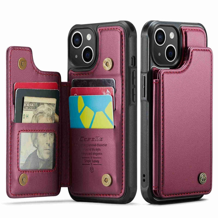 For iPhone 14 Plus CaseMe C22 Card Slots Holder RFID Anti-theft Phone Case(Wine Red) - HoMEdemic™ 