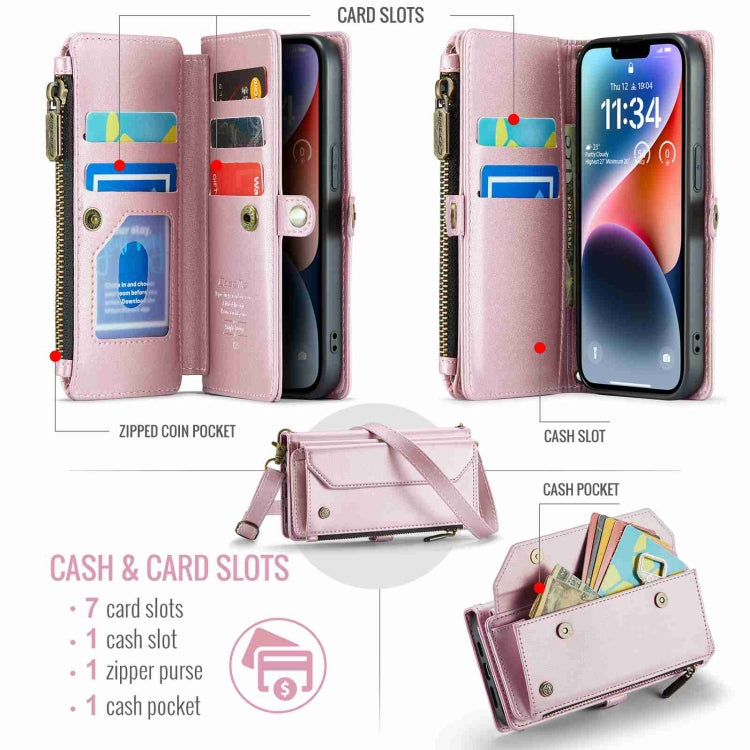 For iPhone 14 Plus CaseMe C36 Card Slots Zipper Wallet RFID Anti-theft Leather Phone Case(Pink) - HoMEdemic™ 