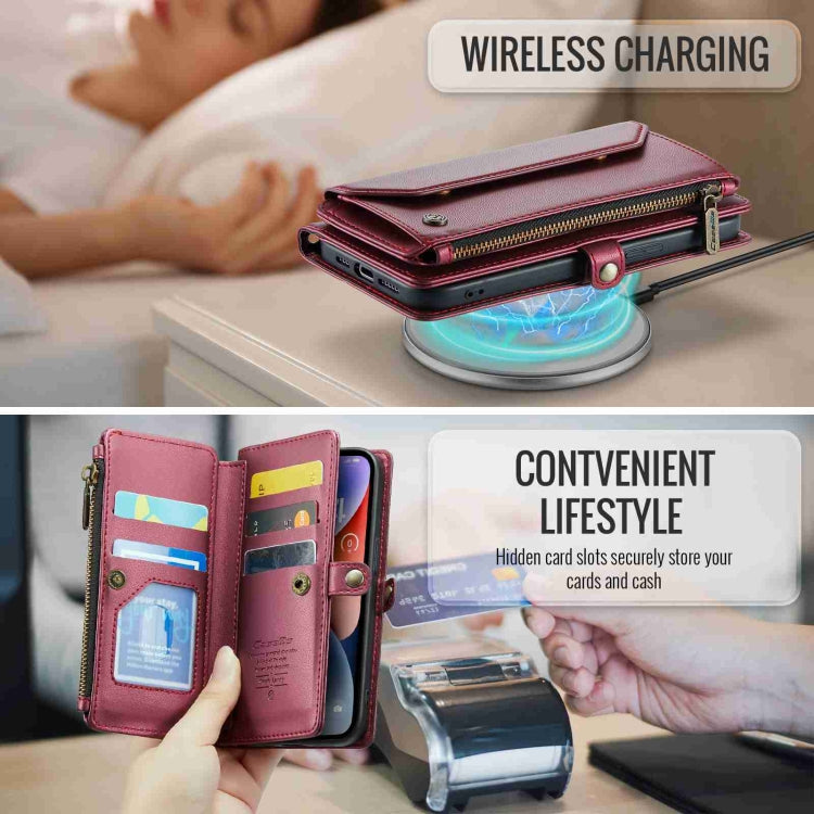 For iPhone 14 Plus CaseMe C36 Card Slots Zipper Wallet RFID Anti-theft Leather Phone Case(Wine Red) - HoMEdemic™ 