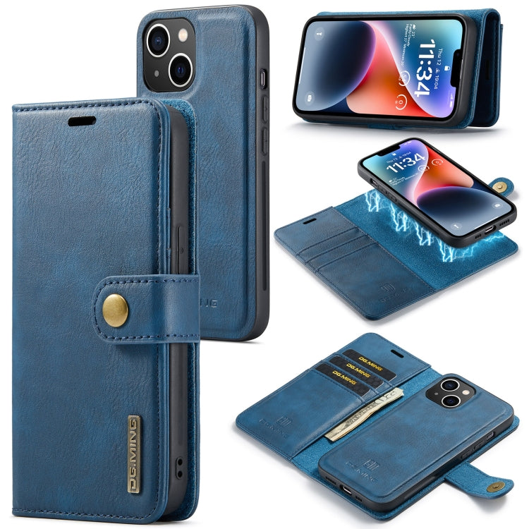 For iPhone 14 Plus DG.MING Crazy Horse Texture Detachable Magnetic Leather Case(Blue) - HoMEdemic™ 