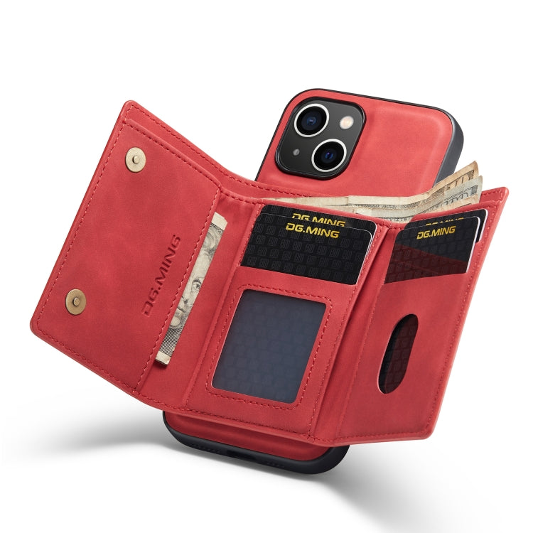 For iPhone 14 Plus DG.MING M1 Series 3-Fold Multi Card Wallet Leather Case(Red) - HoMEdemic™ 