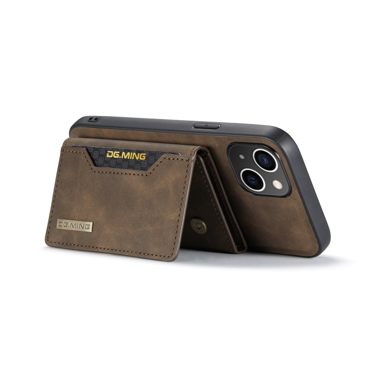 For iPhone 14 Plus DG.MING M2 Series 3-Fold Card Bag Leather Case(Coffee) - HoMEdemic™ 