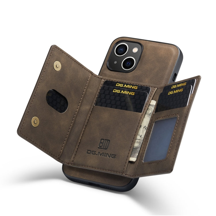 For iPhone 14 Plus DG.MING M2 Series 3-Fold Card Bag Leather Case(Coffee) - HoMEdemic™ 