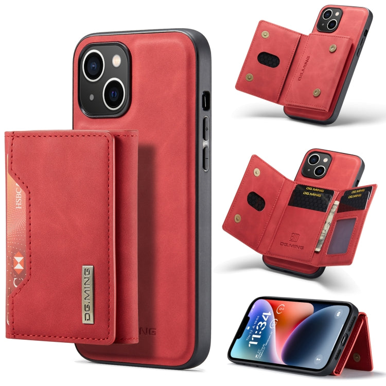 For iPhone 14 Plus DG.MING M2 Series 3-Fold Card Bag Leather Case(Red) - HoMEdemic™ 