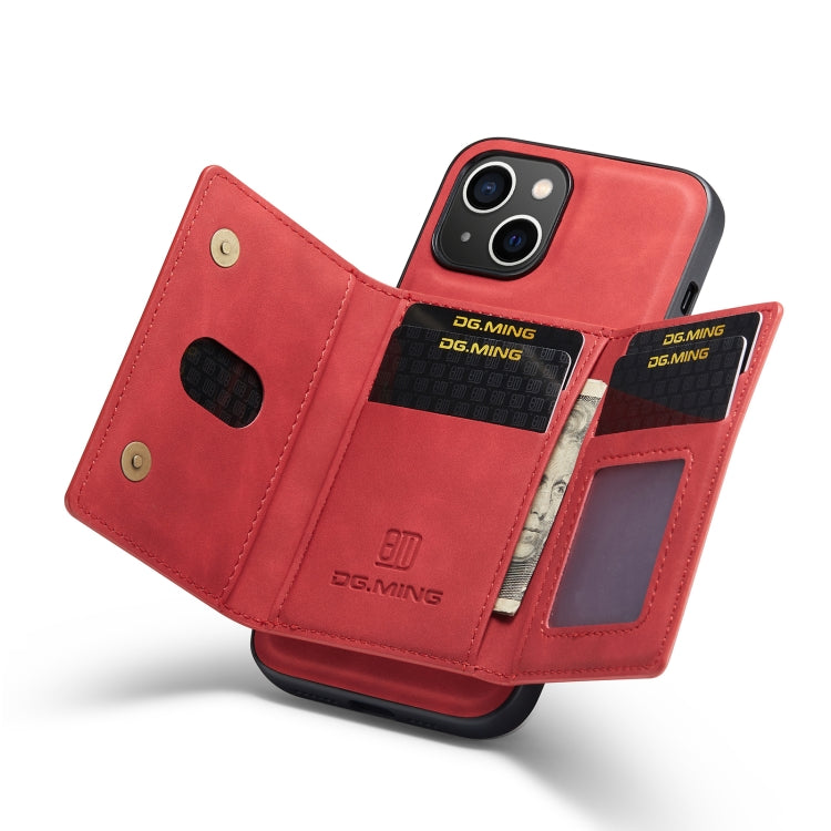 For iPhone 14 Plus DG.MING M2 Series 3-Fold Card Bag Leather Case(Red) - HoMEdemic™ 