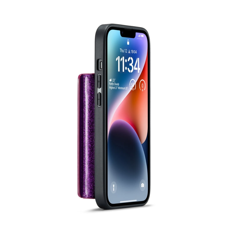For iPhone 14 Plus DG.MING M3 Series Glitter Powder Card Bag Leather Case(Dark Purple) - HoMEdemic™ 
