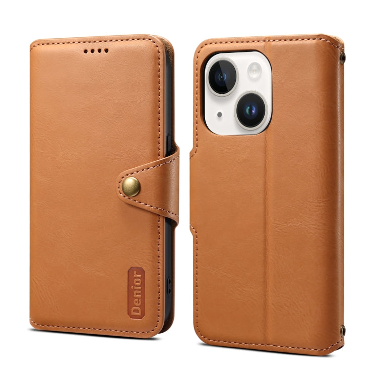 For iPhone 14 Plus Denior Cowhide Texture Wallet Style Leather Phone Case(Khaki) - HoMEdemic™ 