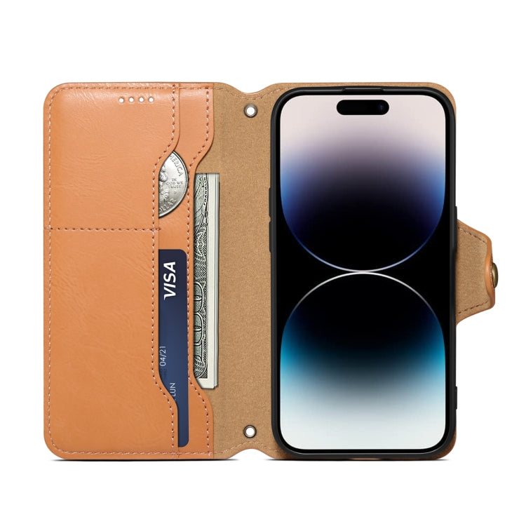 For iPhone 14 Plus Denior Cowhide Texture Wallet Style Leather Phone Case(Khaki) - HoMEdemic™ 