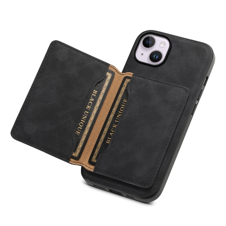 For iPhone 14 Plus Denior D13 Retro Texture Leather MagSafe Card Bag Phone Case(Black) - HoMEdemic™ 