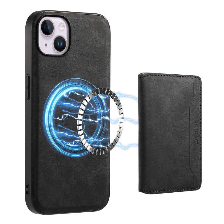 For iPhone 14 Plus Denior D13 Retro Texture Leather MagSafe Card Bag Phone Case(Black) - HoMEdemic™ 